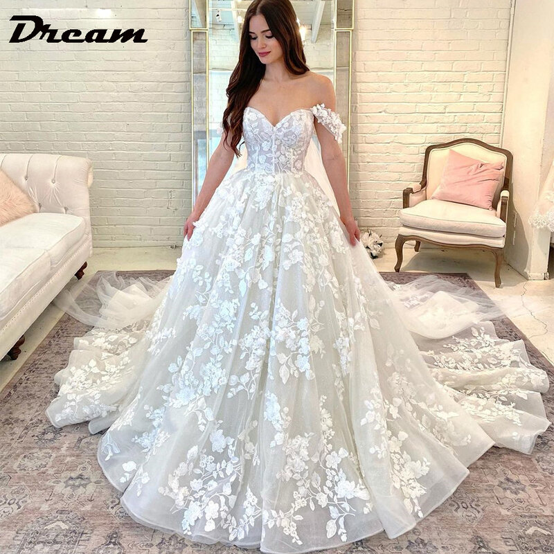 DREAM Princess Boho abiti da sposa per le donne Off the Shoulder Sweetheart Lace Appliques abito da sposa abito da ballo