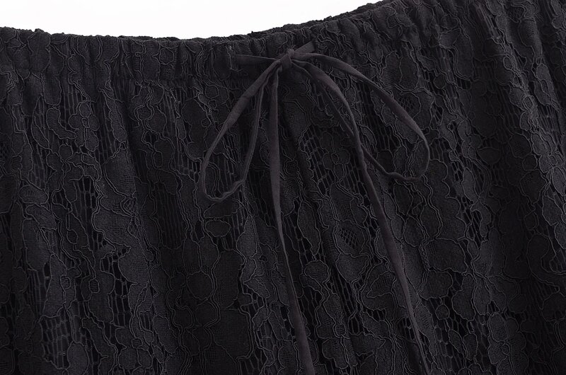 Conjunto de pijama preto feminino, calça de renda, camisa de manga comprida, calça reta, blusa solta, roupa de dormir, roupas chiques, 2 peças
