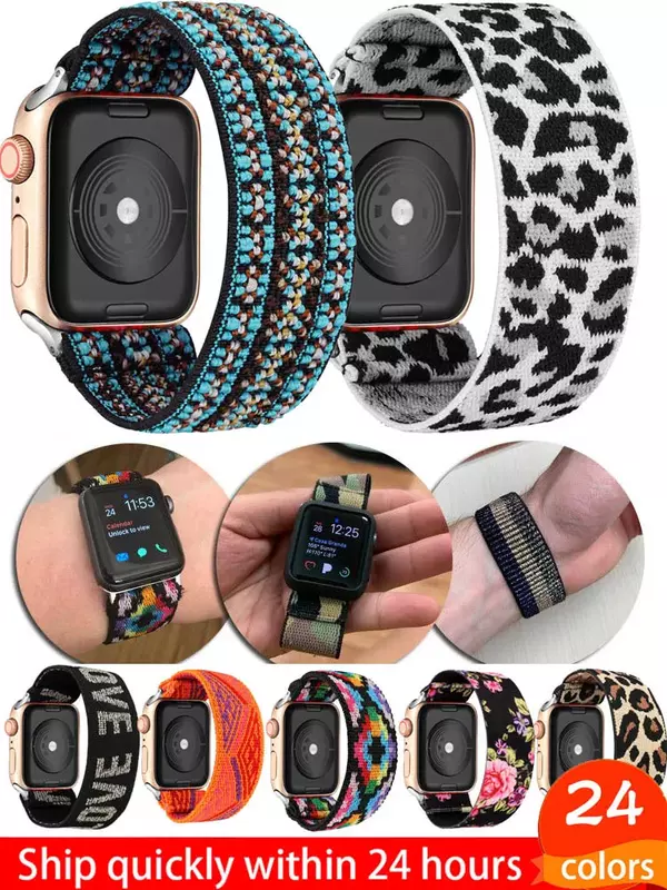 Elastic Nylon Solo Loop para Apple Watch, Bohemia Band, Alça de Substituição, iWatch Series 7, 6, 5, 4, 41mm, 40mm, 42mm, 38mm, 44mm, 45 milímetros