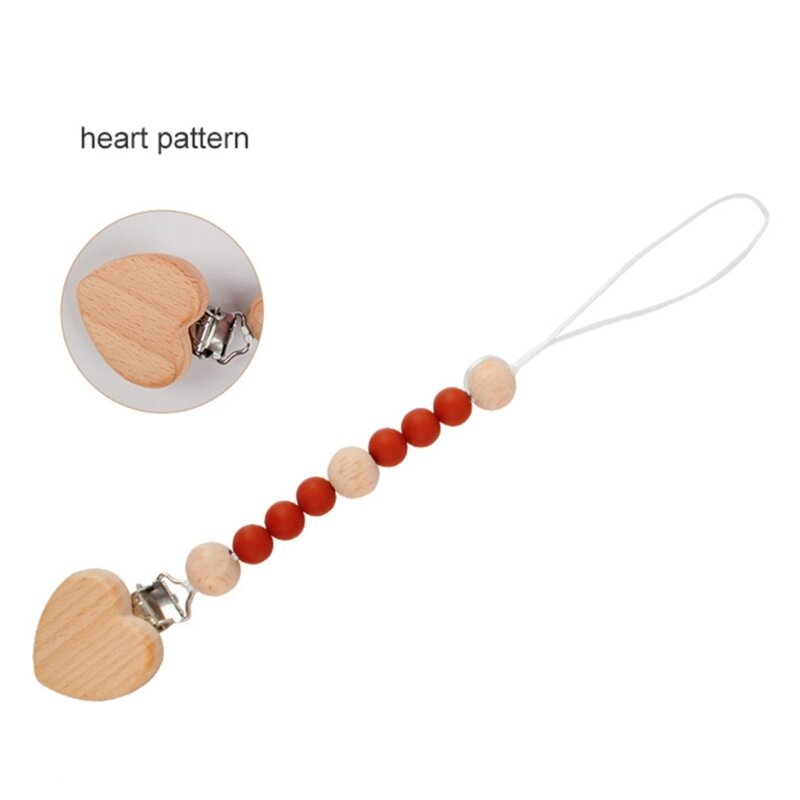 Wooden Nipple Clip Teething Bead Pacifier Holder Anti-Lost Soother Clip Baby Teether Toy Hanging Strap Nursing Accessory