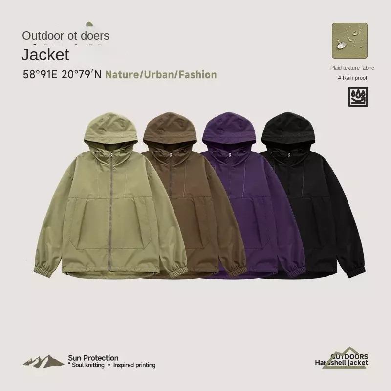 Mountain Couple style three-dimensional zipper bag windproof hooded jumpsuit 2023 autumn/winter new outdoor jacket