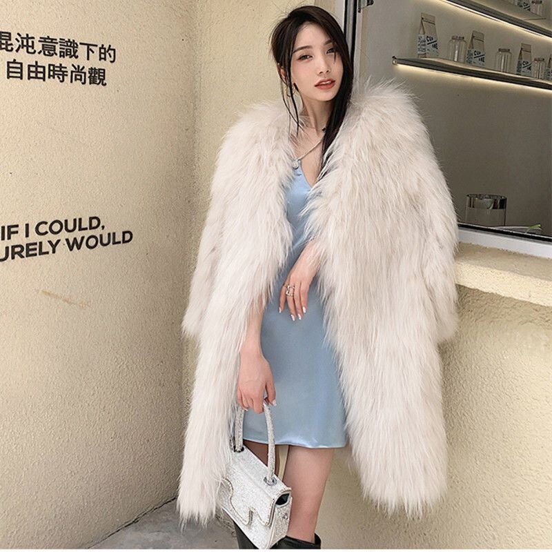 2023 New Women Faux Fur Coat Large Size Long Imitation Fox Fur Outwear Winter Female Warm Casual Outcoat Solid Color Elegant Top