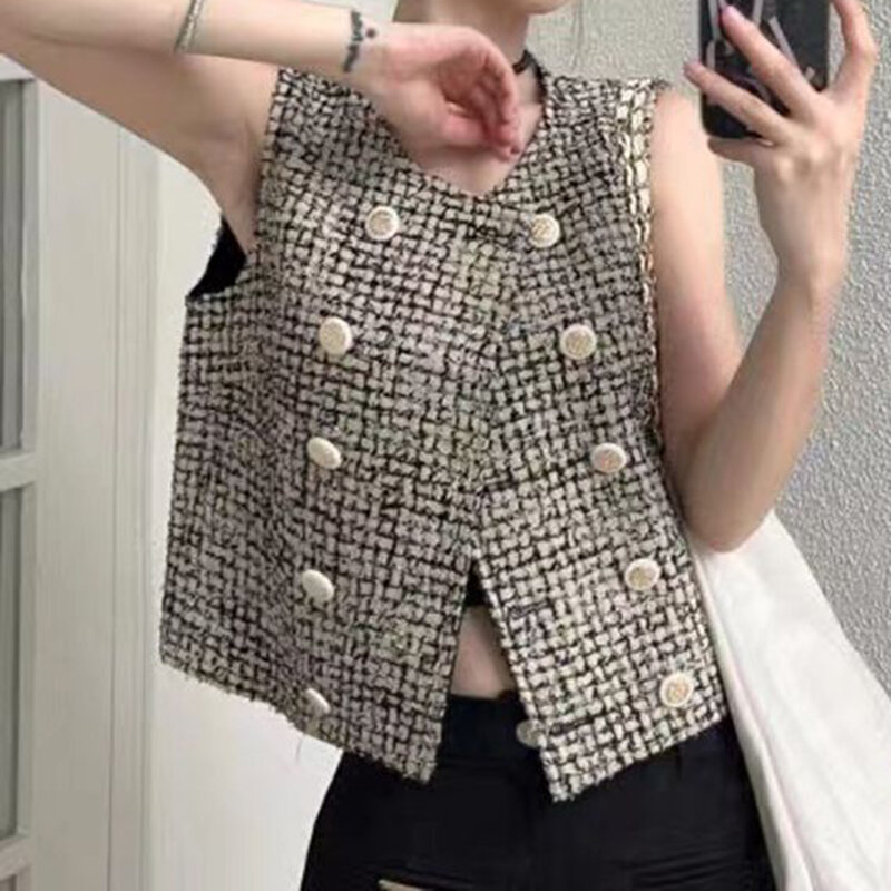 2024 New Fashionable and Elegant Fabric Small Champagne Pattern Vest Coat Women's Summer Thin Sleeveless Top