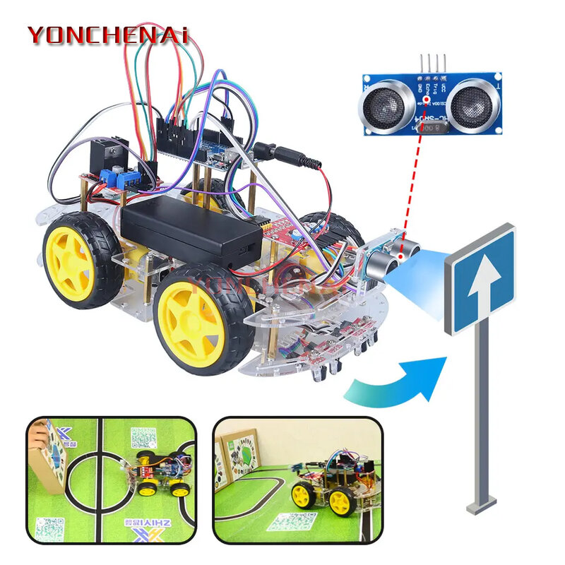 DIY 4WD w cztery strony Robot śledzący unikanie przeszkód inteligentny Robot zestaw samochodowy IDE C ++ programowanie robotyki zestaw startowy