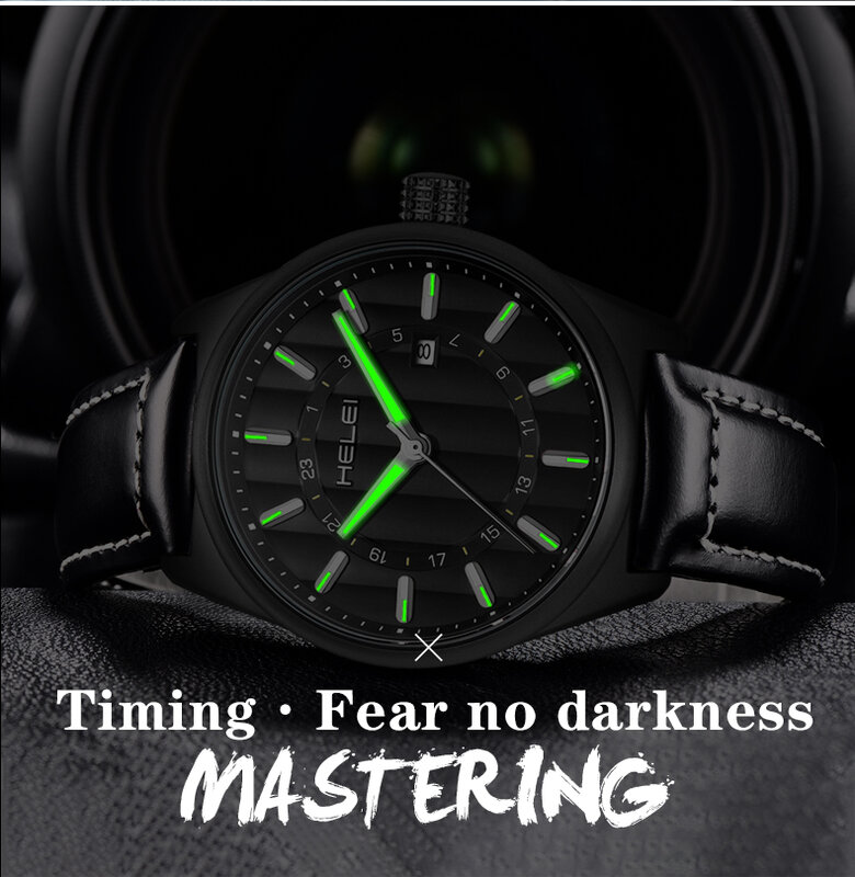 Helei นาฬิกาควอทซ์แฟชั่นใหม่แนวสปอร์ตลำลองมีวันที่สายเรืองแสงนาฬิกาข้อมือของผู้ชาย