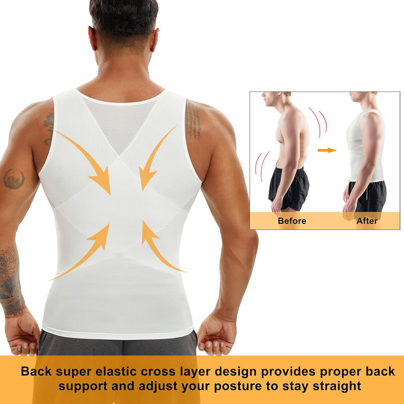 Mens Compression Shirts Body Shaper Slimming Undershirt Tank Tops  Sleeveless Workout Tummy Control Shapewear Vest