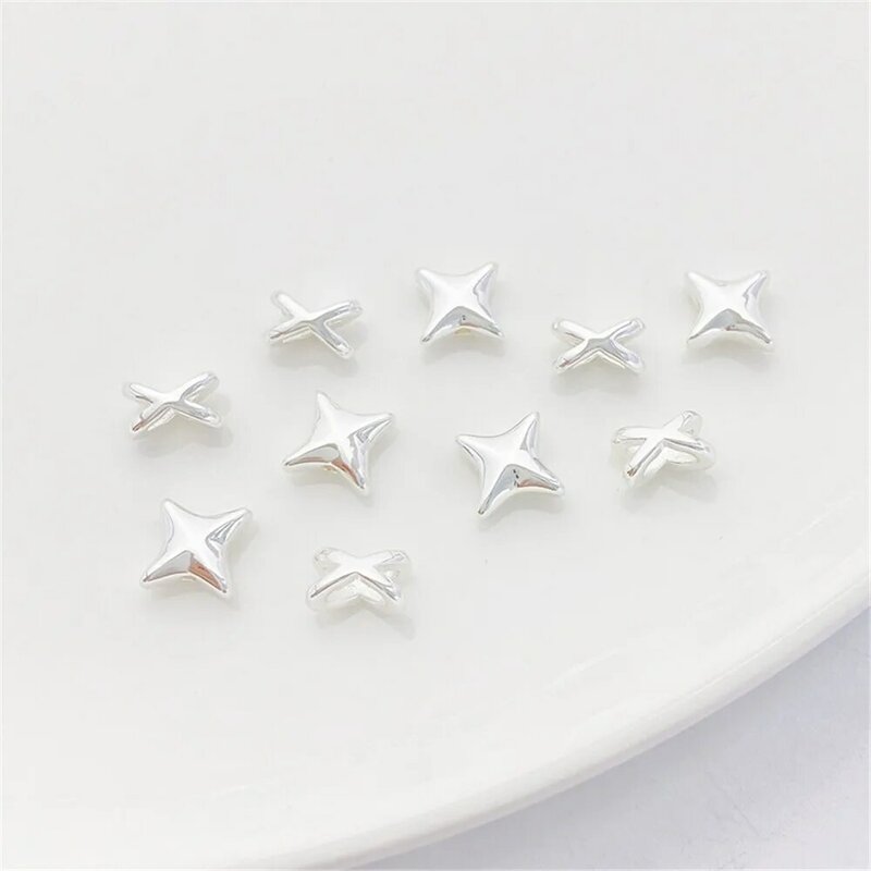 925 Thick Silver Four-pointed Star Beads Loose Beads Knotted Balls DIY Handmade Bracelet Necklace Jewelry Material Accessories