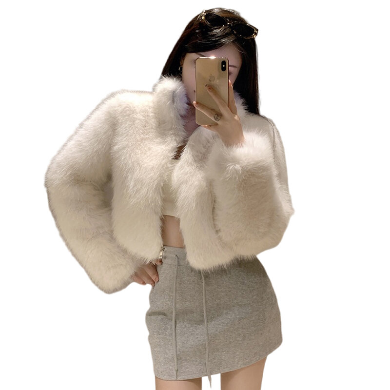 Японская мода, женские пальто из искусственного меха, зимние и осенние дизайнерские Элегантные короткие женские пальто из искусственного меха маленького размера на молнии
