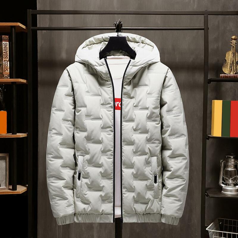 Men Down Jacket with Full Zipper Closure Winter Men's Hooded Down Jacket Thick Warm Stylish Coat for Casual Comfort in for Men