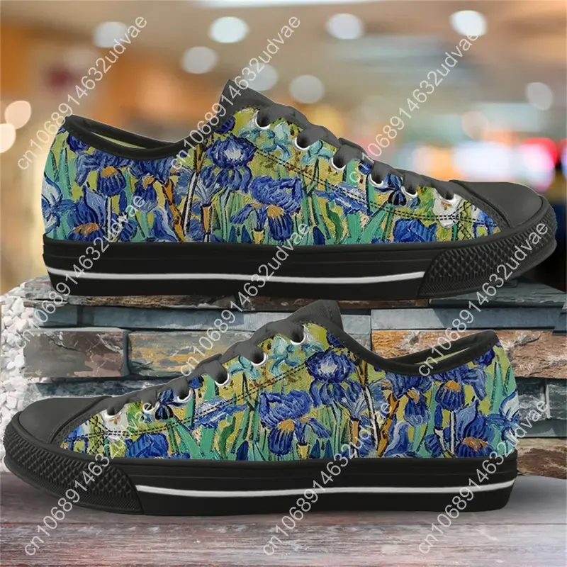 Van Gogh lukisan minyak sepatu kanvas bunga matahari sepatu datar bersirkulasi ringan untuk wanita Sneakers bertali kebugaran luar ruangan Zapatos
