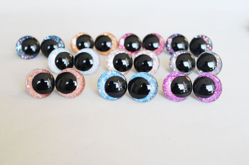 20pcs  new 12mm 14mm 16mm 18mm 20mm  23mm 28mm Round  Cartoon glitter toy safety eyes  pupil eyes with handpress washer-T10