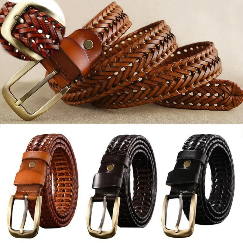 Correa de cintura de cuero para pantalones vaqueros, cinturones Vintage, Cinturón trenzado