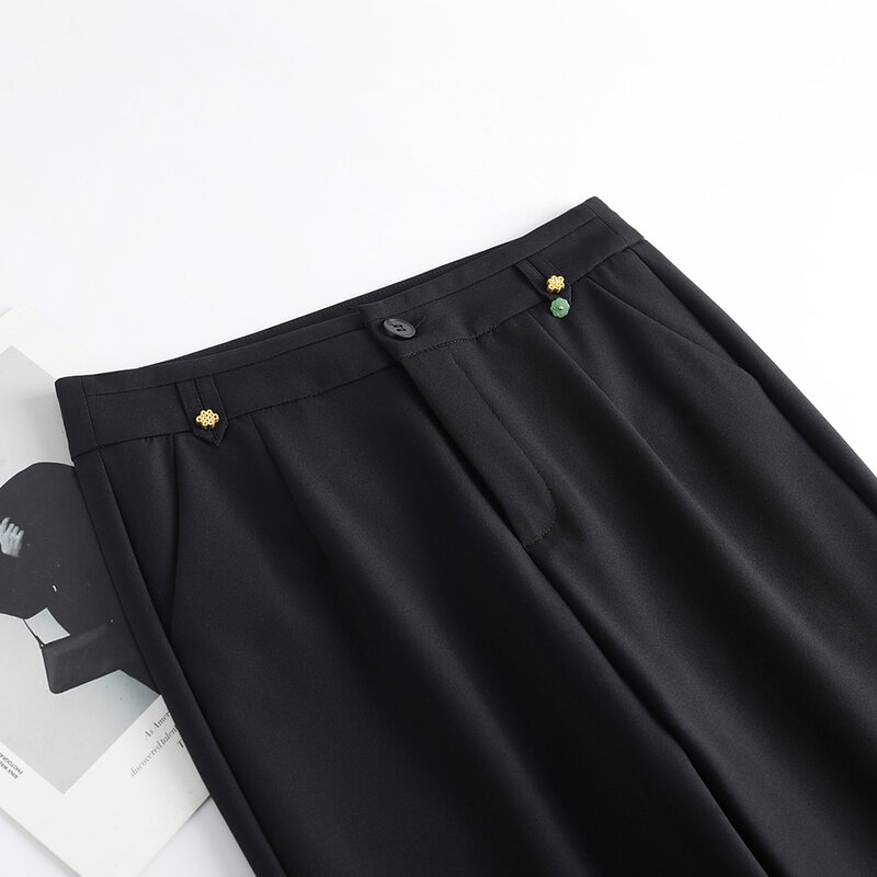 2024 neue Damen hose lässig einfache Kleidung Mid-Waist Network Promi Mode Knopf Dekoration Neun-Punkt-Hose versand kostenfrei