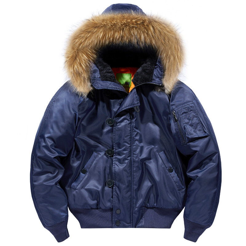 Chaquetas de invierno con cuello de piel desmontable para hombre, abrigo grueso con sombrero, chaqueta Bomber, ropa de calle corta