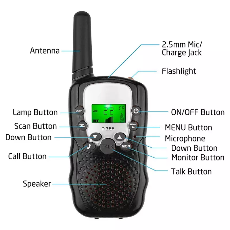 Mini walkie-talkie de 2 piezas para niños, receptor bidireccional de Radio, linterna LCD, regalo de Navidad