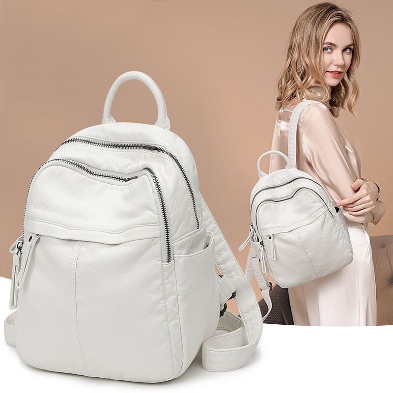 New Arrival 2024 Korean Style Backpack for Women - INS Trendy Lightweight Soft Leather Solid Color Simple Capacity for Commute