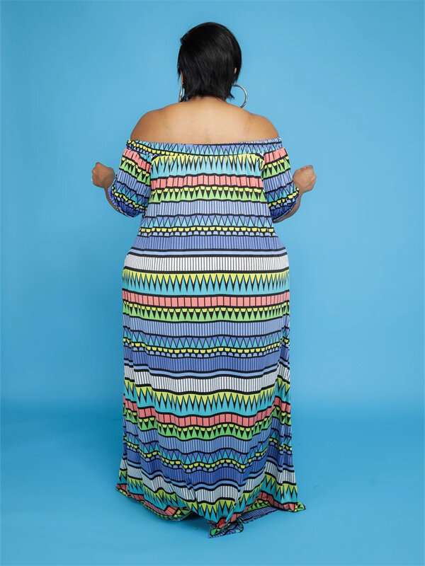 Wmstar-Robe longue grande taille pour femme, vêtement d'été, imprimé rayé, longueur complète, livraison directe