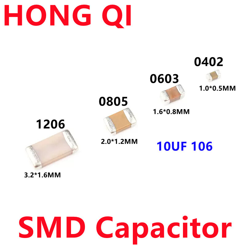 Condensador SMD de 100 piezas, 0402, 0603, 0805, 1206, 10uf, 106, 25V, 50V, X7R, MLCC