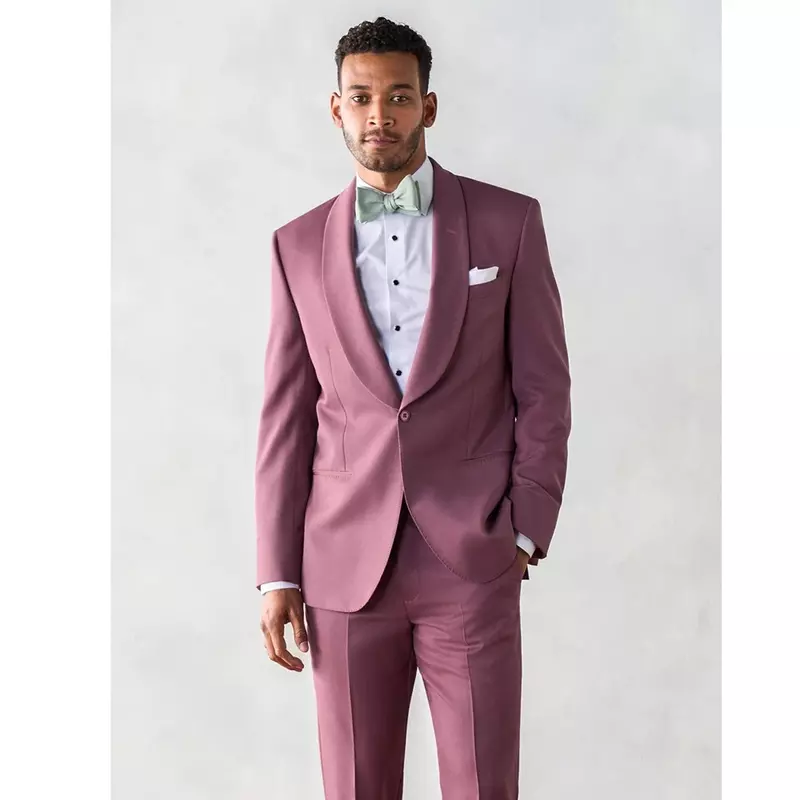 Einfarbige Herren anzüge hochwertige Schal Revers Slim Fit einreihig ein Knopf 2 Stück Jacke Hose Luxus Full Set Terno