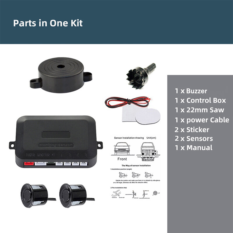 Hippcron-Kit de Sensor de aparcamiento para coche, 2 sensores, 22mm, pantalla LED, Radar inverso, sistema de alerta de sonido, 8 colores