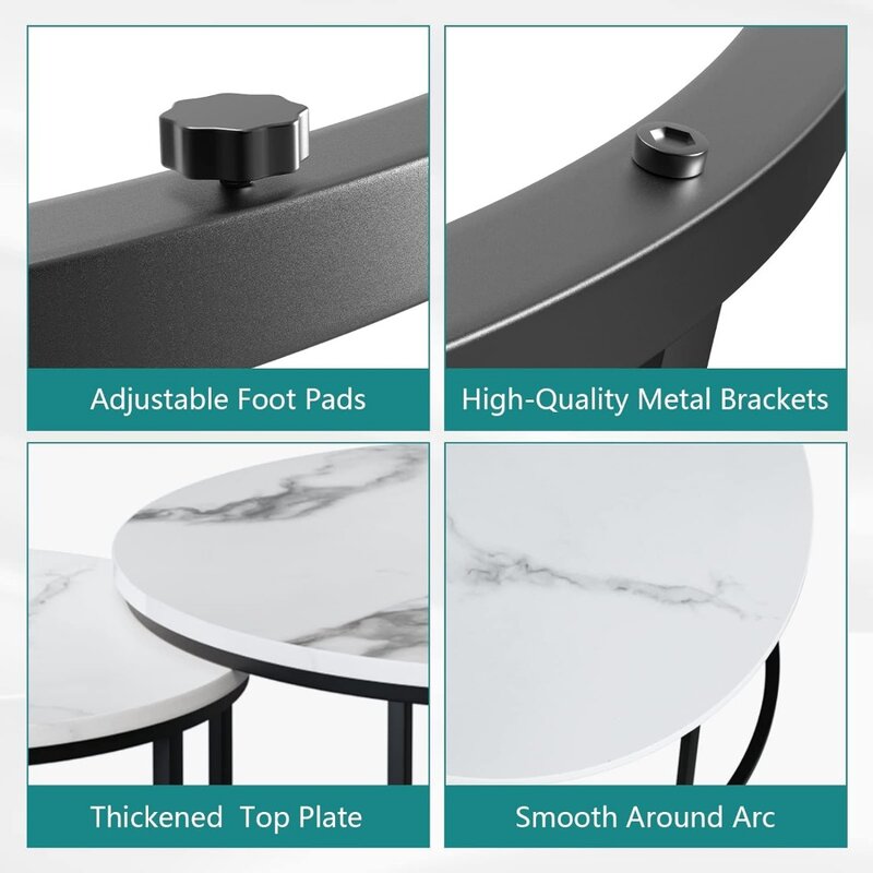 Conjunto de mesa branca, padrão de mármore de madeira, mesa redonda com pés antiderrapantes ajustáveis, móveis de café, 31,5"