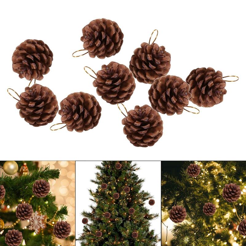 9Pcs Christmas Pine Cones Pendant Dried Pine Cones Photo Props DIY Crafts for Garden Party Supplies Gift Tag Winter Thanksgiving