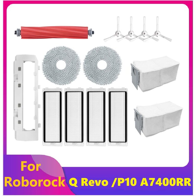 14 buah Kit pengganti untuk Roborock Q Revo /Roborock P10 A7400RR Robot penyedot debu sikat sisi utama kantong debu bantalan pel
