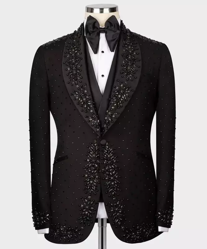 Cristalli neri abiti da uomo Set 2 pezzi Blazer + pantaloni giacca su misura di lusso sposo smoking da sposa formale ufficio Prom Party Coat