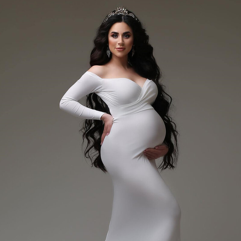 Sexy maternidade fotografia adereços vestidos longos algodão vestido elástico para gravidez mulheres roupas foto vestido acessórios