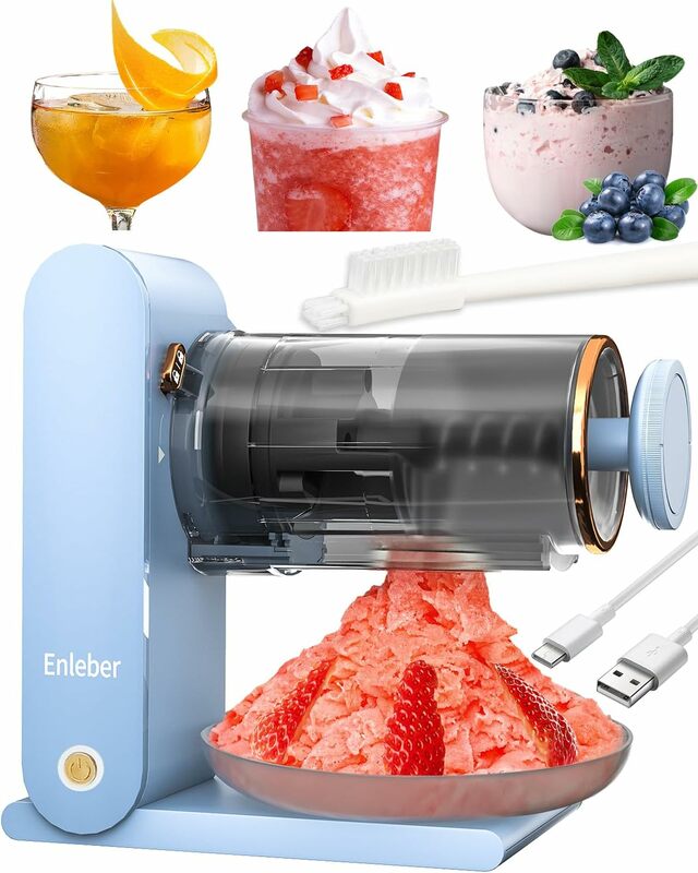 Shaved Ice Machine Electric - Rechargeable Snow Cone Machine with 2 Silicone Ice Mold, Kitchen Table-Top Ice Crusher