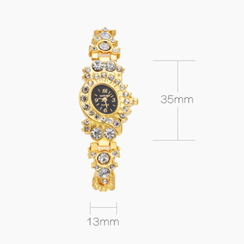 Womens Crystal Diamond Watches Easy Read Dial Golden Rhinestone Plated Watches for Girlfriend Birthday Gift