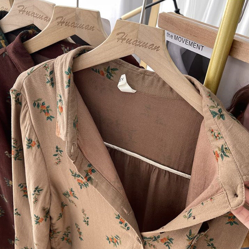Elegante Frauen lässig Langarm schick All-Match Basic Revers drehen Kragen Print Streetwear Kleidung Frühling Herbst