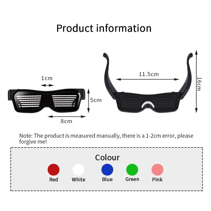 بلوتوث للبرمجة LED النص USB شحن عرض نظارات مخصصة ملهى ليلي DJ مهرجان حفلة متوهجة لعبة هدية