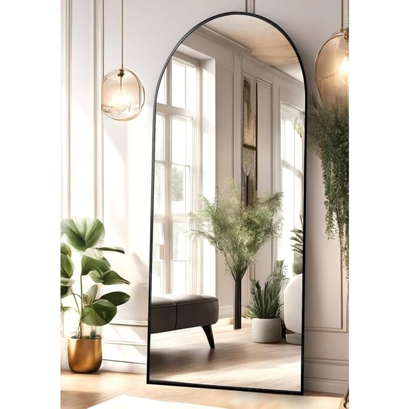 Full Length Mirror with Stand, Floor Mirror Freestanding, Arched Wall Mirror, Black Arch Mirror Full Length (Black)