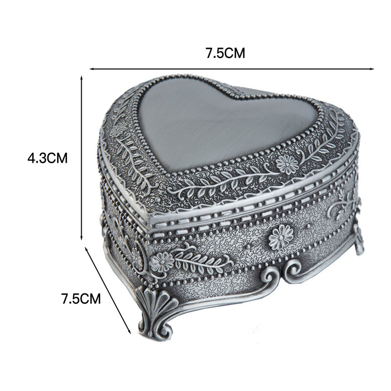 Kotak perhiasan berbentuk hati, paduan seng gaya Eropa perak kotak perhiasan untuk Hari Valentine Hari Natal