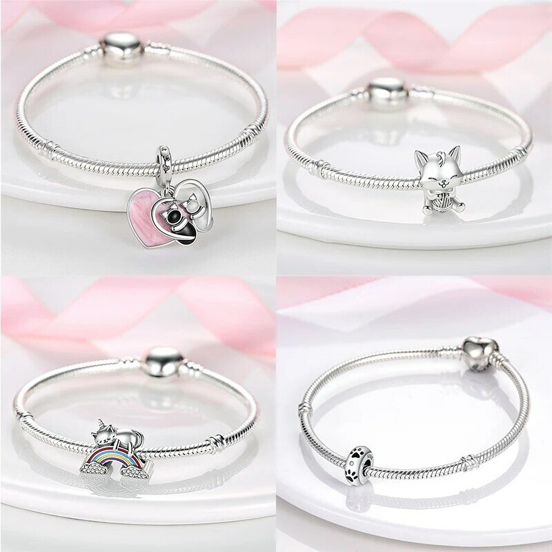 925 Sterling Silver Cat and Dog Series Best Friend Pendant Fit Original Pandora Bracelet Charms Bead Necklace DIY Female Jewelry