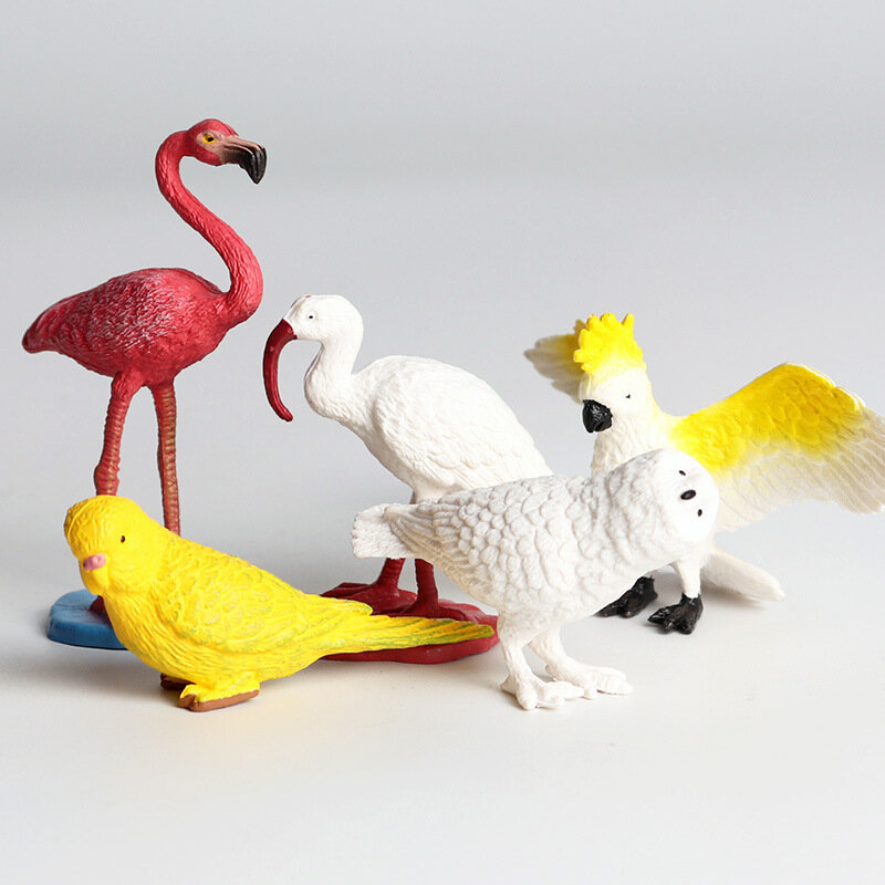 Simulação de crianças modelo animal sólido pássaros estáticos flamingo papagaio toucan brinquedo ornamentos