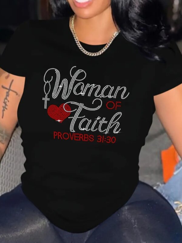 LW-T-shirt à Manches Courtes pour Femme, Vêtement Décontracté, avec Lettres Décoratives en Forme de Cœur, Grande Taille, Été 2024