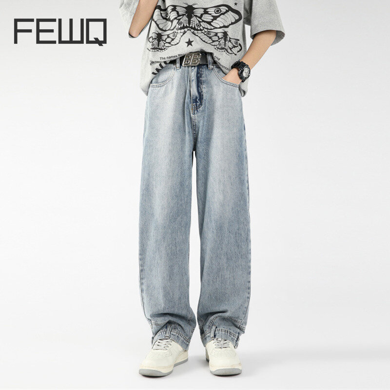 FEWQ Jeans uomo gamba larga lavati pantaloni lavati di nicchia 2024 tasche Design tinta unita pantaloni maschili Vintage moda 24x9125
