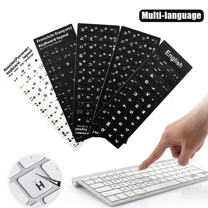 Waterproof Russian English French Spanish Deutsch Arabic Keyboard Stickers For Laptop PC Standard Letter Layout Keyboard Covers