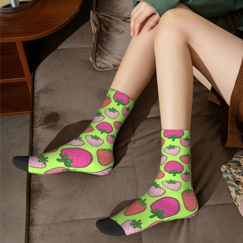 ชุดถุงเท้าแพทช์สตรอเบอร์รี่สำหรับผู้ชายผู้หญิงถุงเท้าแสนสบายน่ารักไอเดียของขวัญที่สุด