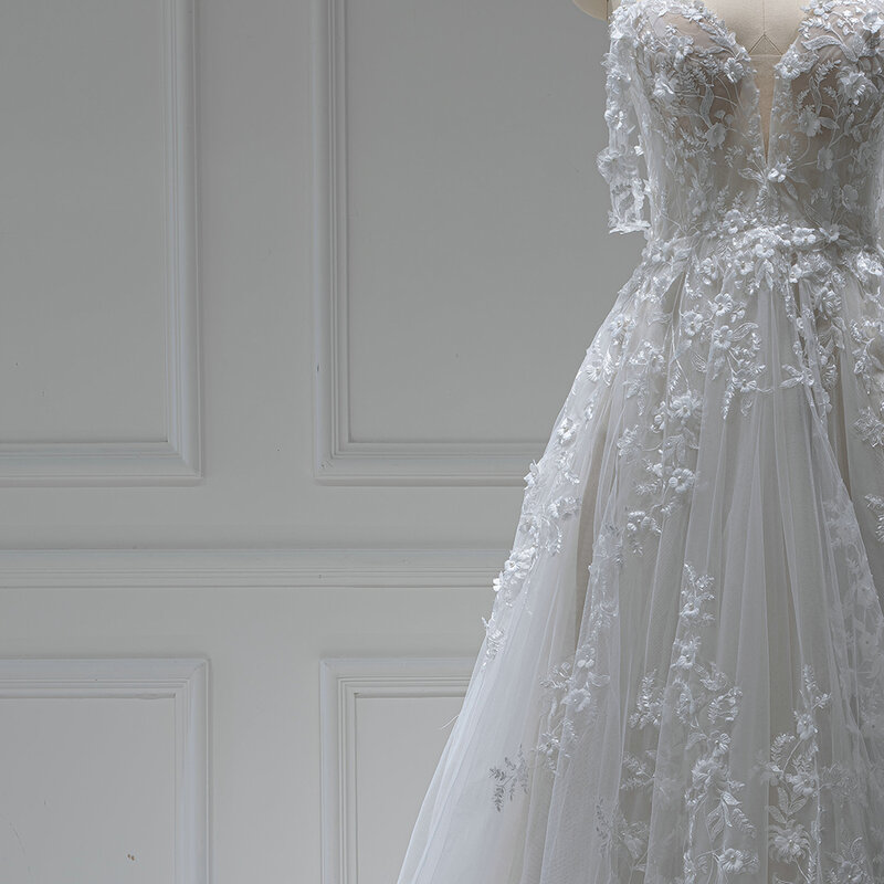Gaun panjang wanita desain Populer Romantis untuk pernikahan gaun pernikahan tanpa tali A-line ritsleting kereta istana Suknia Xiang lubna QW01917