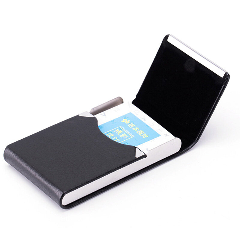 1 Pcs Simple PU Leather  Business Card Case Fashion Buckle Stainless Steel ID Case Office Supplies Gift Business Card Box