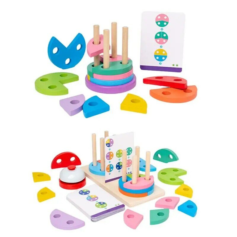 Drewniane zabawki do sortowania i układania Montessori wczesna nauka sortowanie klocków do układania w stosy 3D kolory tęczy kształty klocków