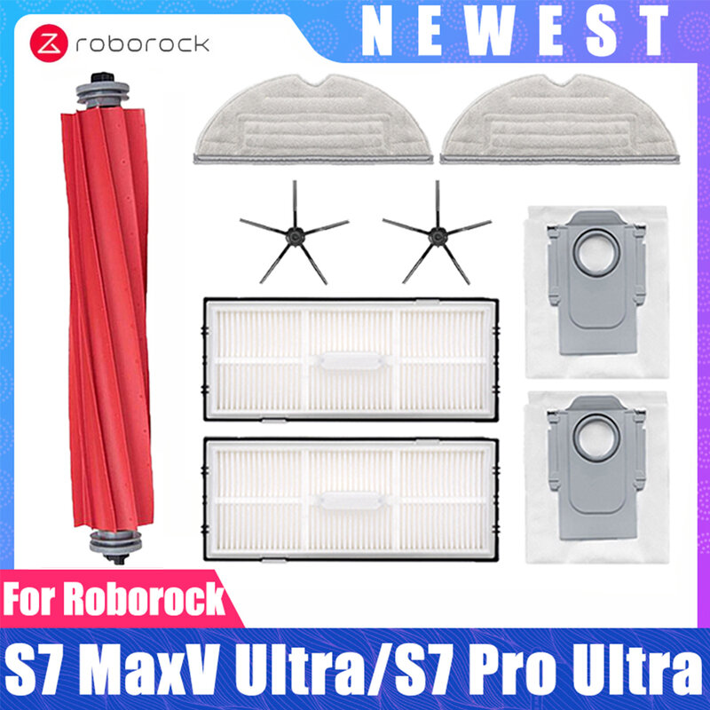 Compatible For Roborock S7 MaxV Ultra / S7 Pro Ultra Accessories Replacement Main Side Brush Filter Mop Dust Bag Spare Parts