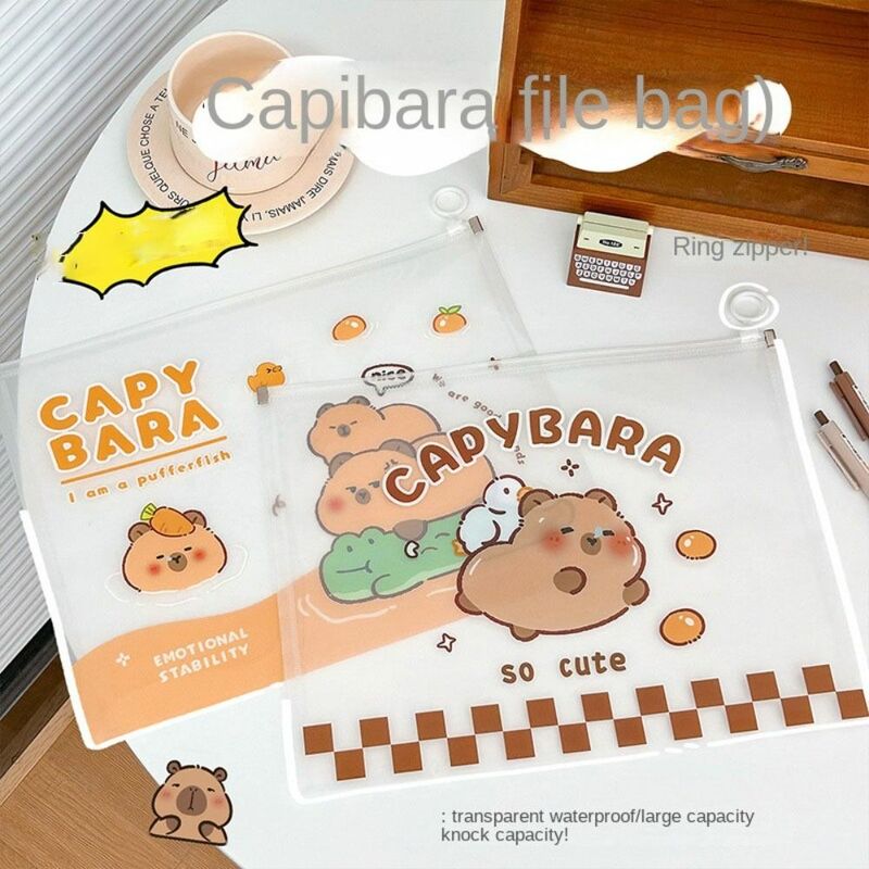 Capybara File Bag New Guinea Zippered Information Bags PVC Large Capacity Pencil Bag