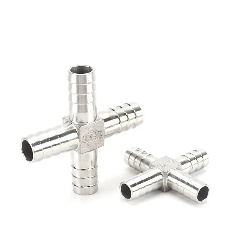 6/10/13/16/20/25mm Hose Barb 304 Stainless Steel Cross Type Pagoda Tail Connector Four Way Joint For Water Oil Gas Pipe Fittings
