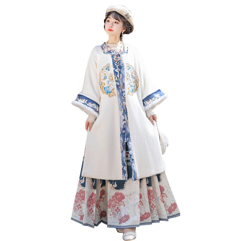 Thickened Embroidered Hanfu Elegant Oriental Clothing Horse-Face Skirt Ancient Fairy Princess Cosplay Costume Folk Dance Dress