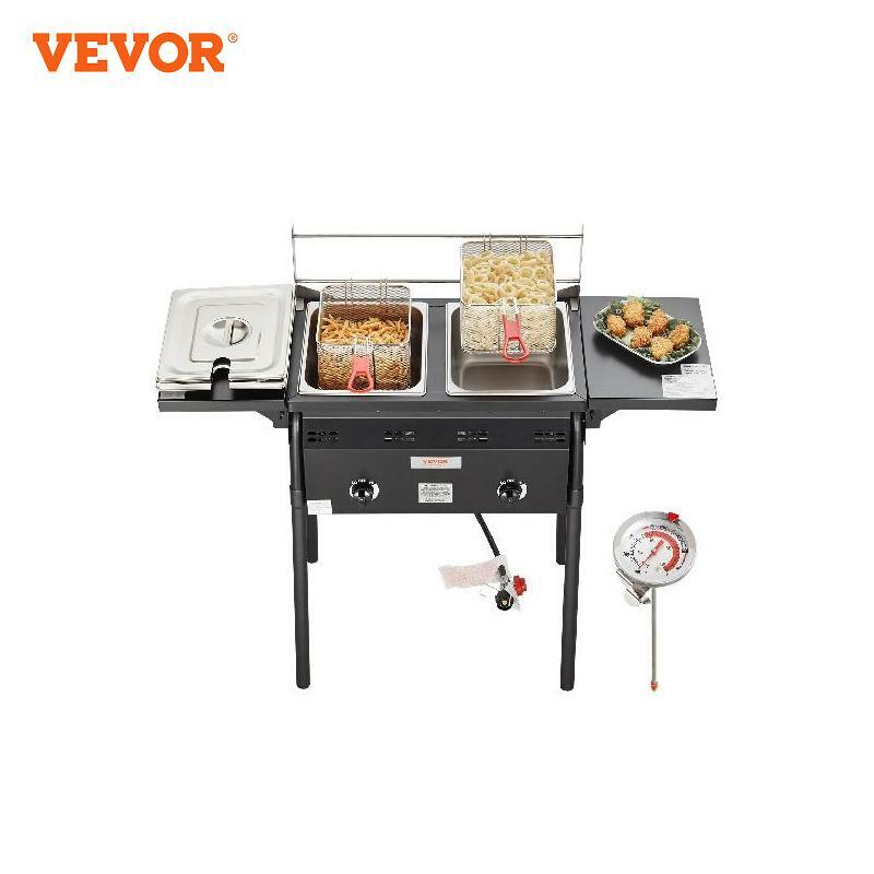 VEVOR Outdoor Propane Deep Fryer,Double Burners Commercial Fryer,Oil Fryer Cart with Thermometer & Regulator,for Outdoor Cooking