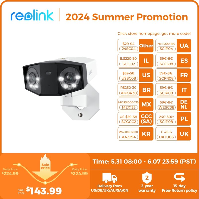 Reolink Duo 2 PoE 4K UHD cámara de seguridad de doble lente 16MP Duo 3 PoE cámara IP vista panorámica de 180° cámaras de videovigilancia para el hogar